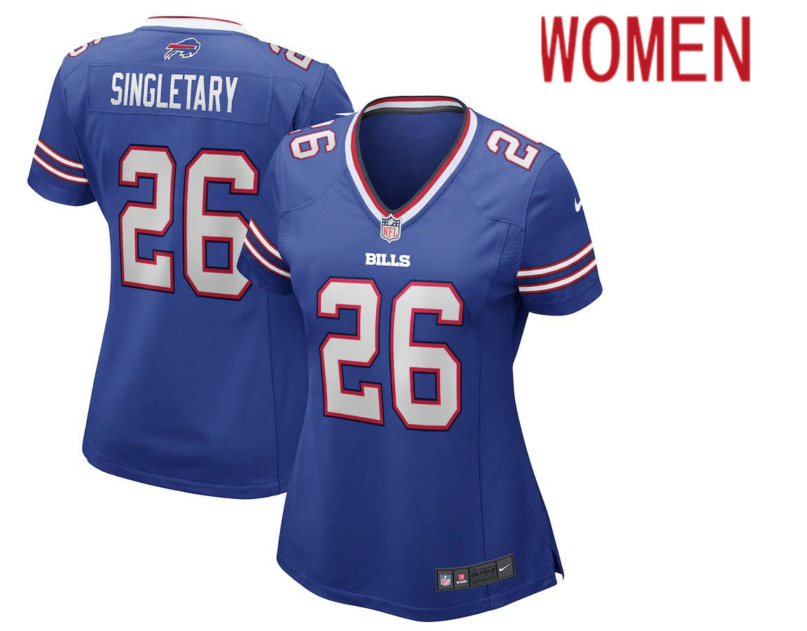 Women Buffalo Bills #26 Devin Singletary Royal Nike Game NFL Jersey